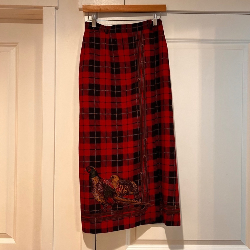 Vintage Ralph Lauren Wool Heritage Tartan Plaid Pheasant Maxi Wrap Skirt Size 10